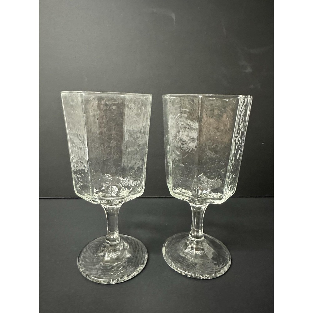 Libbey Faceted Glasses Water Goblets 6 7/8" Clear Octagonal Textured 12 oz Set 2
